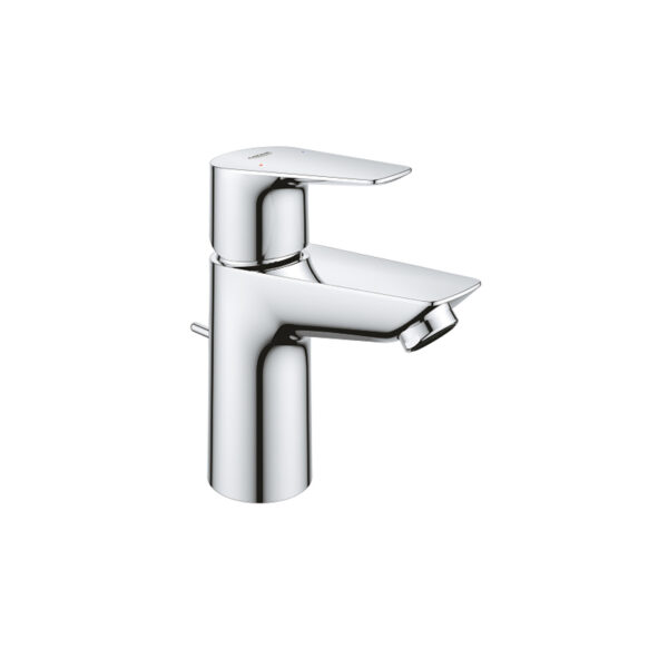 BauEdge OHM basin. Chrome faucet for custom bathroom vanities. Standalone basin tap by 3D bathroom builder. Solid Surface fixture.