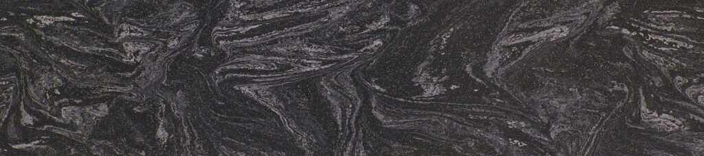 Cosmos Prima Solid Surface full sheet. Dark, swirled pattern for custom bathroom vanities, standalone basins. 3D bathroom builder material.