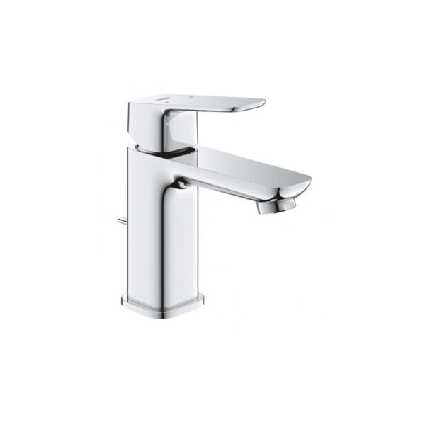 Chrome Cubeo S basin mixer with pop-up waste. Design custom bathroom vanities with our 3D builder; standalone basins, solid surface options.