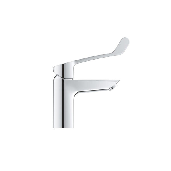 Eurosmart OHM basin S with long metal lever in chrome. Custom bathroom vanities, standalone basins via 3D bathroom builder. Solid Surface.
