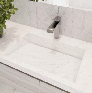 Mt.Carrara Meganite vanity. Custom bathroom vanity with standalone basin. Solid Surface. 3D bathroom builder.