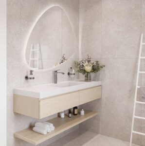 Aspen Alder AA625 vanity. Custom bathroom design with solid surface basin. 3D bathroom builder for standalone vanities.