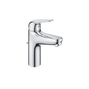Swift M basin mixer with pop-up waste in chrome. Modern tap for standalone basins and custom bathroom vanities. 3D bathroom builder.