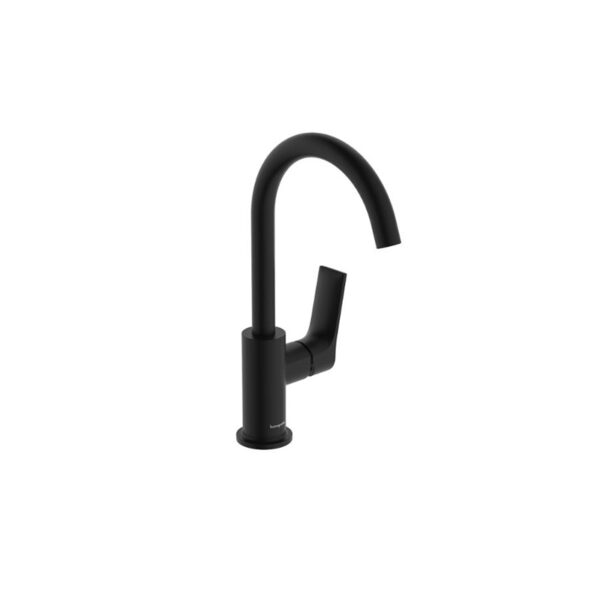 Zebris basin mixer 210 with pop-up waste set matt black. Modern bathroom design with standalone basins & custom vanities. 3D bathroom builder.