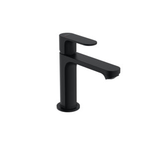Zebris basin mixer 80 CoolStart in matt black. Modern bathroom faucet for custom bathroom vanities. 3D bathroom builder.