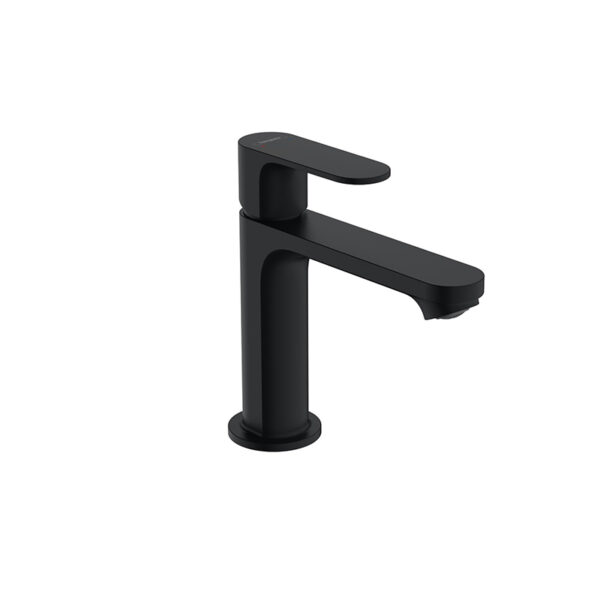 Zebris basin mixer 80 CoolStart in matt black. Modern bathroom faucet for custom bathroom vanities. 3D bathroom builder.