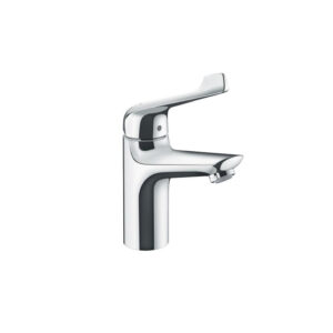 Chrome Novus Care 100 basin mixer with pop-up waste. Customize bathroom vanities with our 3D builder. Solid surface & standalone basins.