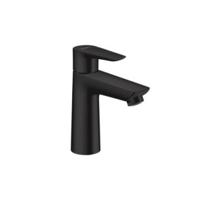Talis E 110 basin mixer in matt black for custom bathroom vanities. Use our 3D bathroom builder to design standalone basins.