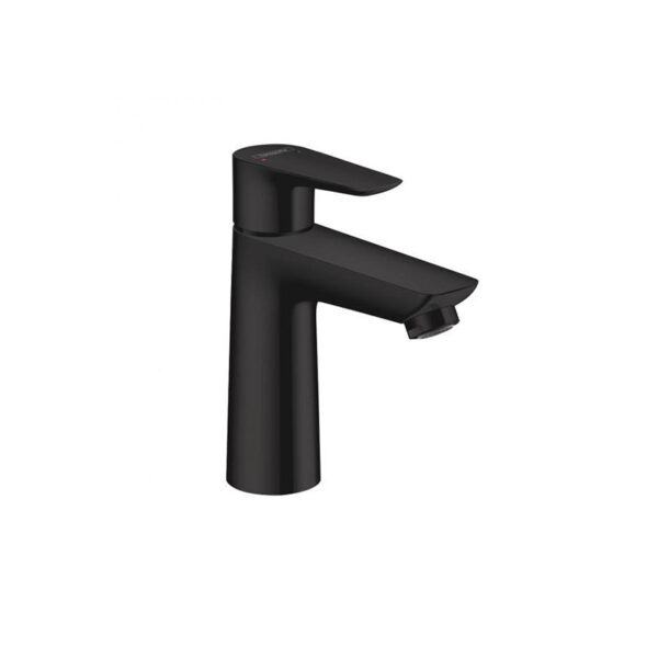 Talis E 110 basin mixer in matt black for custom bathroom vanities. Use our 3D bathroom builder to design standalone basins.