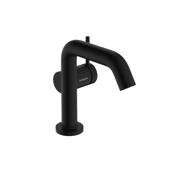 Tecturis basin mixer with waste set in matt black. Modern bathroom faucet for custom bathroom vanities. 3D bathroom builder available.