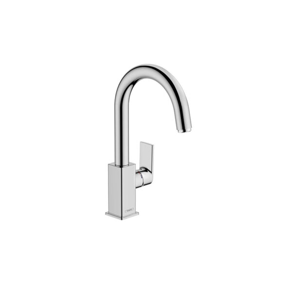 Vernis Shape basin mixer, high, with pop-up in chrome. Ideal for custom bathroom vanities and standalone basins. 3D bathroom builder.