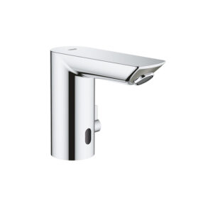 Chrome infra-red electric basin mixer Bau Cosmo E, 6V. Ideal for custom bathroom vanities and standalone basins. 3D bathroom builder.