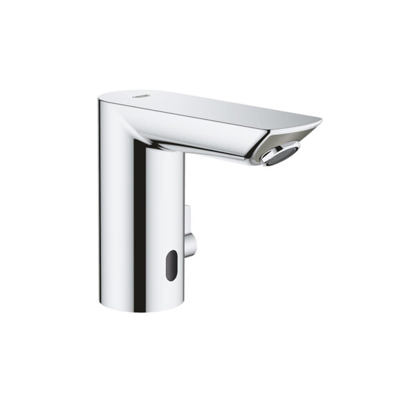 Chrome infra-red electric basin mixer Bau Cosmo E, 6V. Ideal for custom bathroom vanities and standalone basins. 3D bathroom builder.
