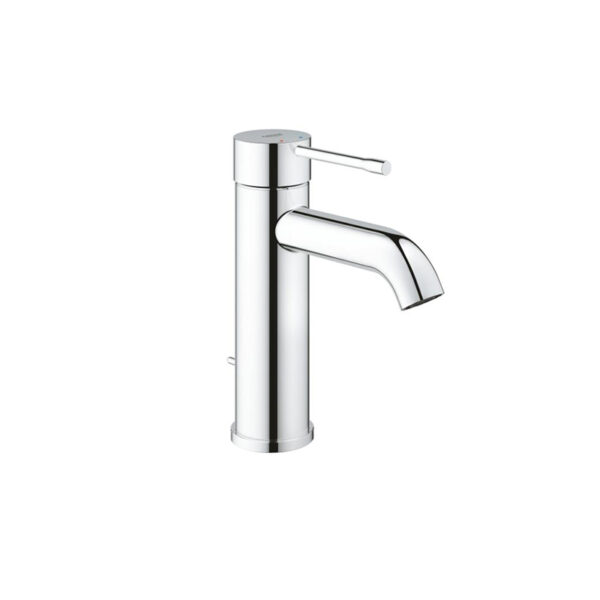 Essence S washbasin mixer with pop-up in chrome. Ideal for standalone basins and custom bathroom vanities. 3D bathroom builder available.