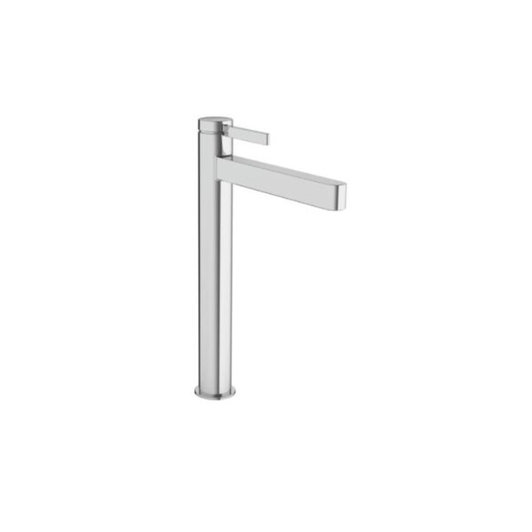 Finoris 260 washbasin mixer, chrome finish. Push-open drain. Ideal for custom bathroom vanities, solid surface or standalone basins. 3D bathroom builder.