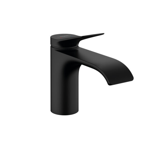 Vivenis 80 matt black washbasin mixer. Modern bathroom design for custom bathroom vanities. 3D bathroom builder for standalone basins.