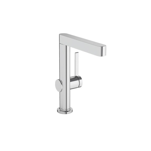 Chrome Finoris 230 2jet washbasin mixer with pull-out shower and push-open for custom bathroom vanities. Design your 3D standalone basin.