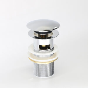 Chrome klik-klak drain cap for a basin without overflow. Ideal for solid surface & custom bathroom vanities. Design your bathroom with our 3D builder.