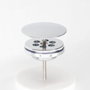 Klik-klak drain cap for basin without overflow. Chrome finish. Ideal for custom bathroom vanities and standalone basins. 3D bathroom builder.