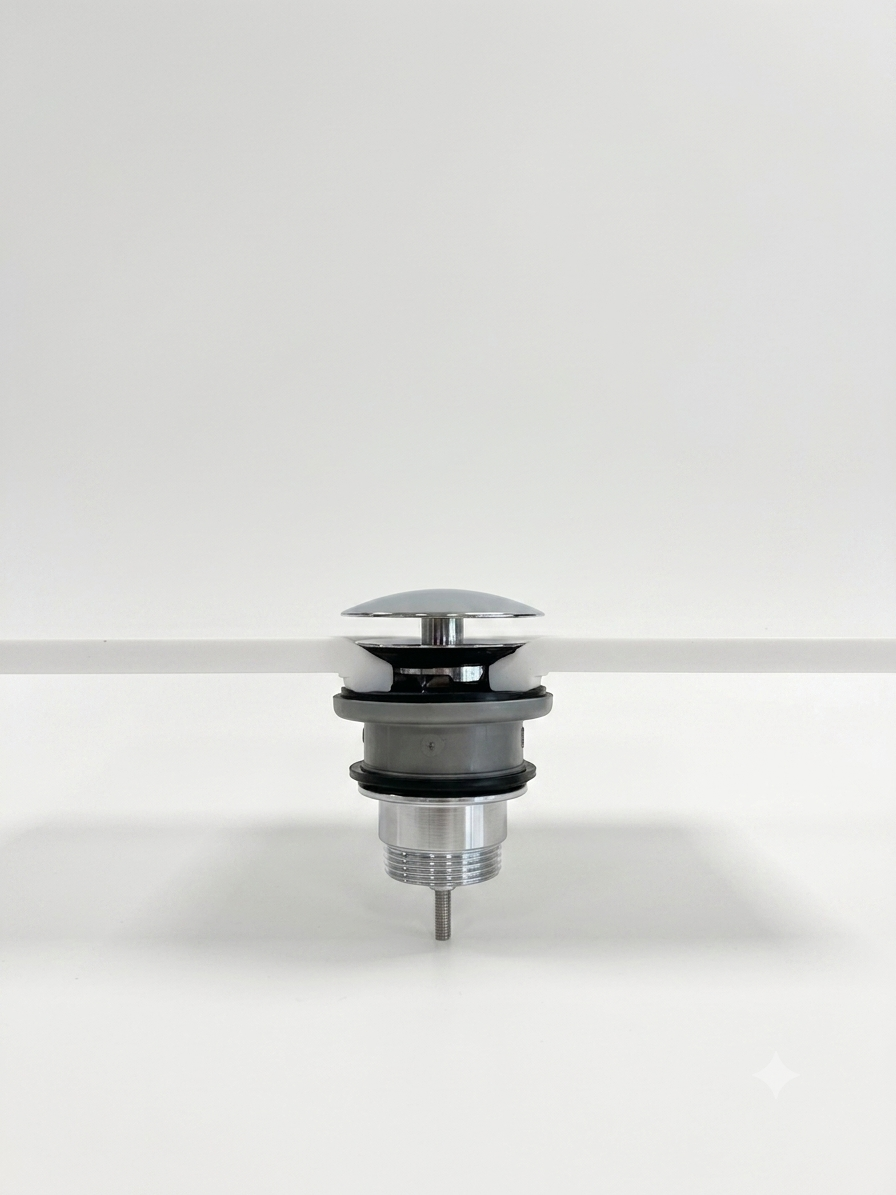 Non-closeable drain, chrome cap, with overflow